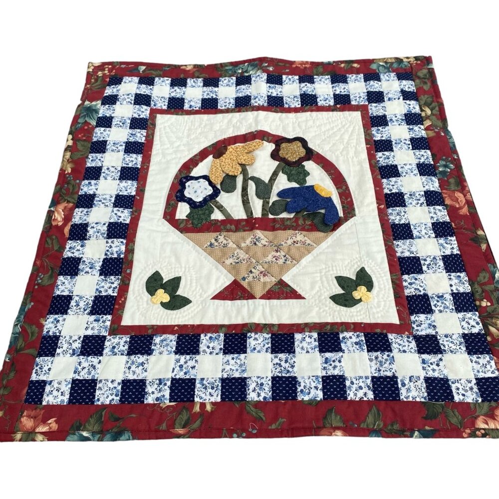 Handmade appliqued wall quilt paper pieced‎ floral basket garden art decor